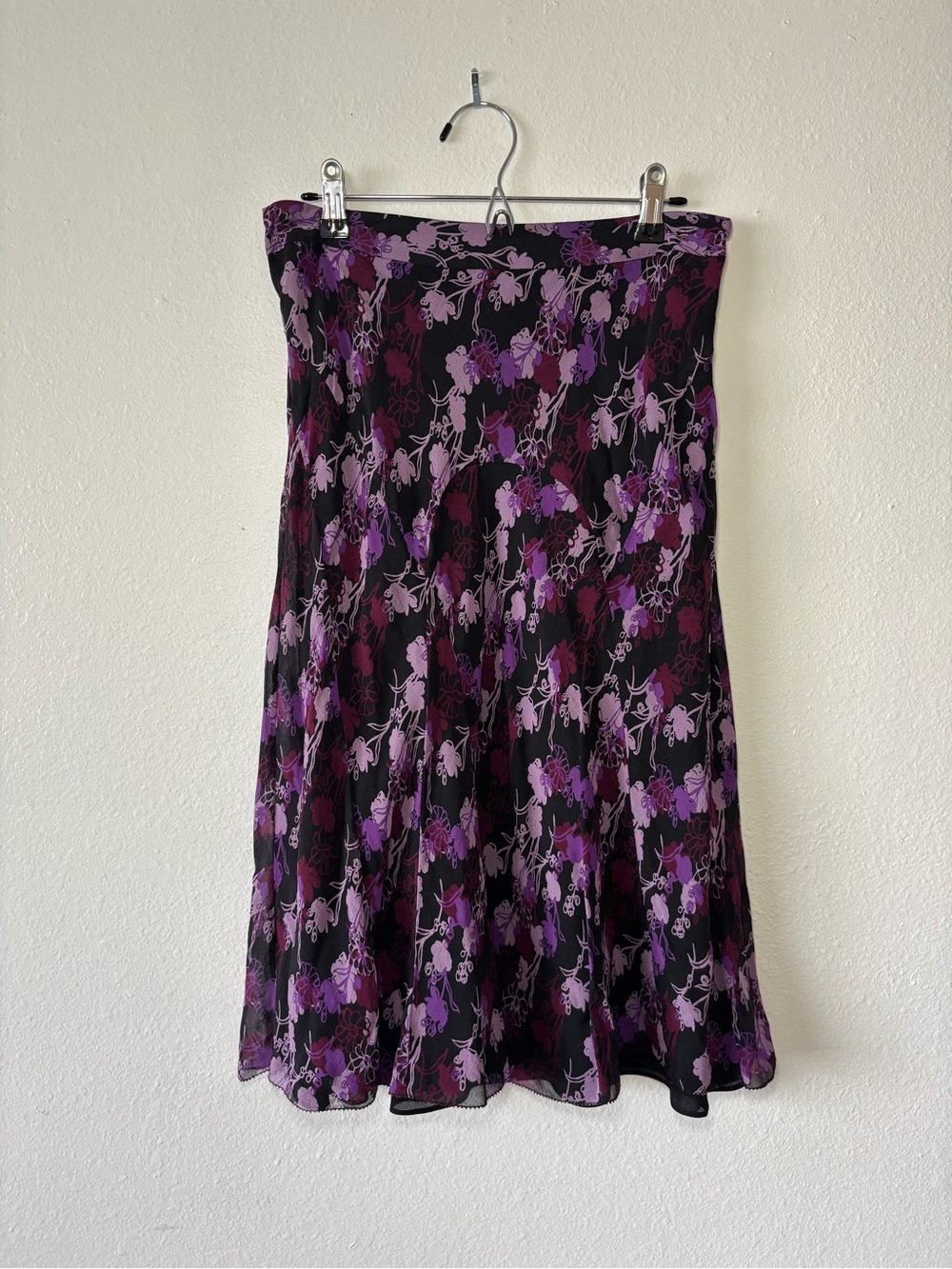 Alfani Black Midi Skirt with Purple Floral Print